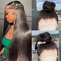 360 Straight Lace Front Wigs Human Hair Full Lace Frontal Human Hair Wigs for Women 180 Density 28 Inch HD Transparent Straight Lace Glueless Wigs Human Hair Pre Plucked with Baby Hair Natural Black