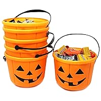 JOYIN Halloween Trick or Treat Pumpkin Bucket Jack O Lantern Candy Basket Halloween Party Supplies Pumpkin Pails with Handle (6 Pack)
