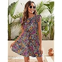 Women's Dress Allover Floral -line Dress (Size : X-Small)