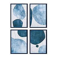 MY SWANKY HOME Set of 4 Modern Blue White Circles Shapes Prints Graphic Abstract Black Frame