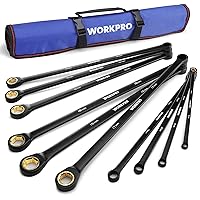 WORKPRO Extra Long Ratcheting Wrench Set, 10-Piece Anti-Slip Combination Wrench Set, Metric 8-19 mm, 72-Teeth, Cr-V Steel and Black Electrophoretic Coating Wrenches with Rolling Pouch