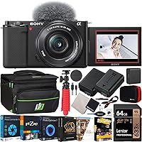 Sony ZV-E10 Mirrorless Alpha APS-C Vlog Camera Body and 16-50mm F3.5-5.6 Zoom Lens ILCZV-E10L/B Black Bundle with Deco Gear Photography Case + Extra Battery + Photo Video Software & Accessories Kit