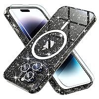 Choiche Magnetic Case for iPhone 14 Pro Case, Women Clear Glitter Bling Sparkly Case, [3xDiamond Camera Lens Protectors] [2xTempered Glass Screen Protectors] [Compatible MagSafe] (Glitter Black)