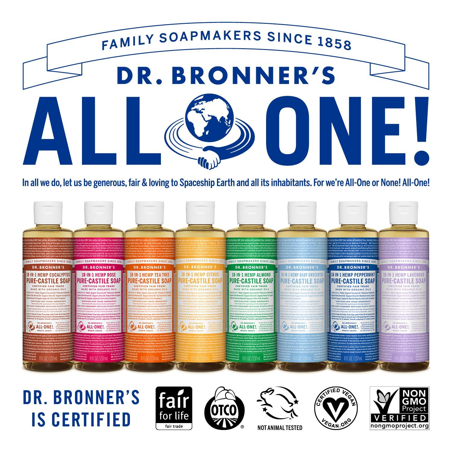 Dr. Bronner's - Pure-Castile Liquid Soap (Lavender, 8 ounce) - Made with Organic Oils, 18-in-1 Uses: Face, Body, Hair, Laundry, Pets and Dishes, Concentrated, Vegan, Non-GMO