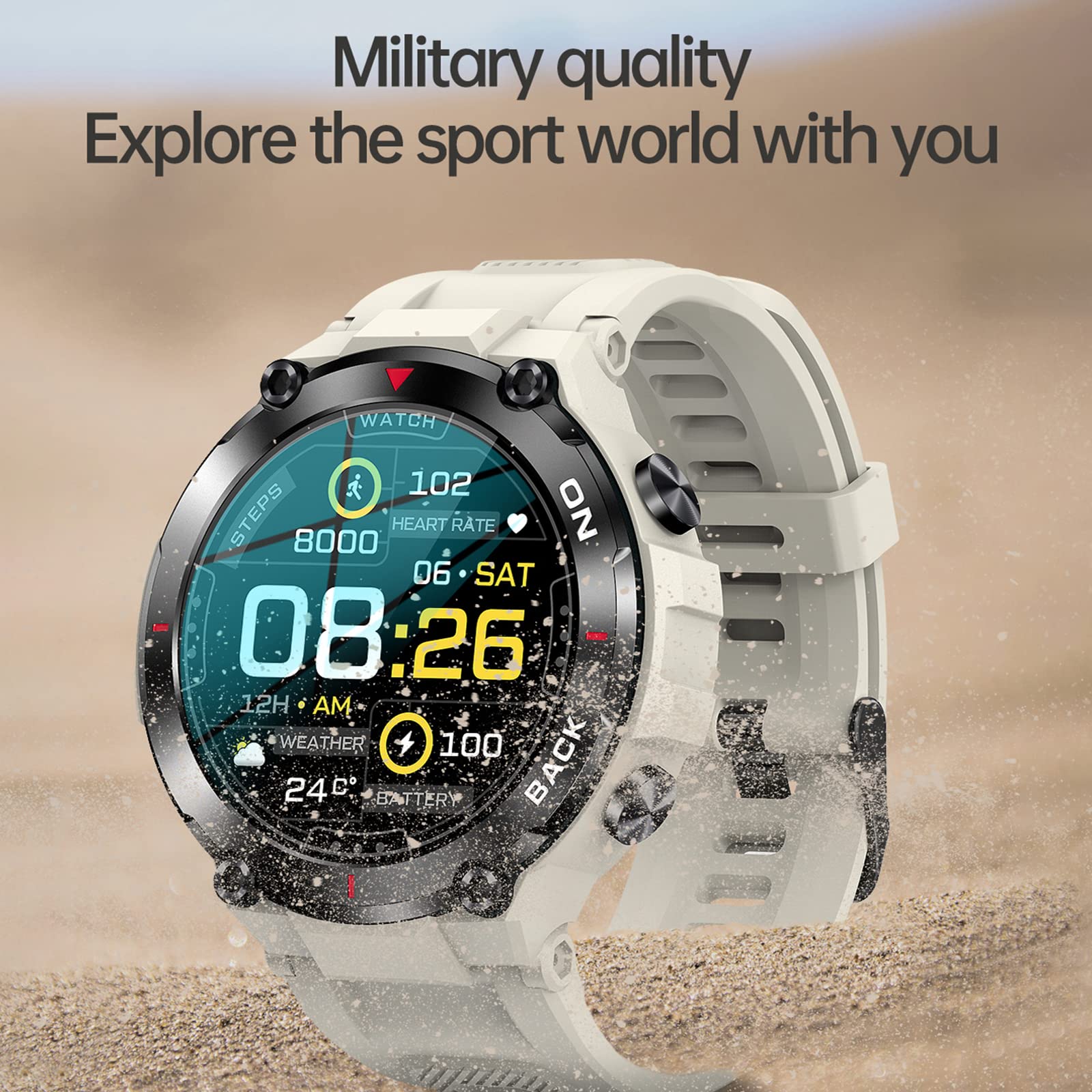 LAURAG Smart Watch, K37 Smart Sports Watch 1.32'' 360*360px Full-touch Sn 40 Days Super Long Standby GPS Navigation IP67 Waterproof Fitness/Health Monitor Compatible with Android iOS