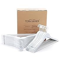 TOPIA HANGER All White Wooden Hangers, Solid Wood Suit Hangers with Extra Thick Hook and Non Slip Pants Bar, Heavy Duty Coat Hangers with Notches, Bridal Hangers for Shirts 16 Pack -CT01W