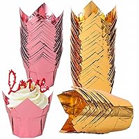 Webake Tulip Cupcake Liners, 100pcs Gold Muffin Liners Baking Cups, 3.5 Ounce Disposable Rose Gold Cupcake Cups, Jumbo Aluminum Foil Cupcake Wrappers for Party, Wedding, Birthday, Christmas