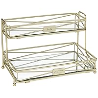 Home Details 2 Tier Mirrored, Perfect for Perfumes, Jewelry, Makeup, Cosmetic Organizer, Stylish Decor in Satin Gold Vanity Tower