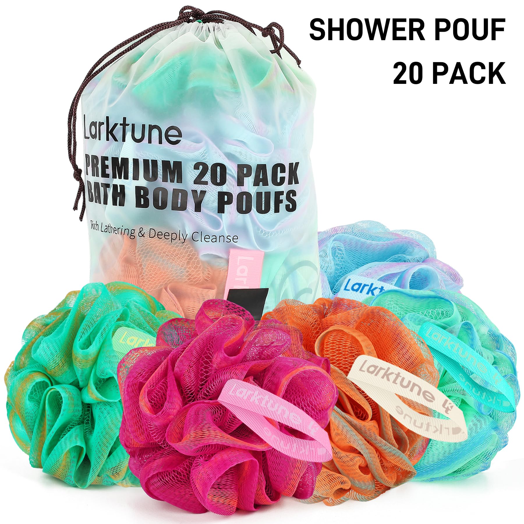20 Pack Mini Shower Loofah Bath Sponge 20G, Soft Travel Nylon Mesh Puff for Body Wash, Loofah Shower Exfoliating Scrubber Pouf for Women and Men, Full Cleanse, Beauty Bathing Accessories