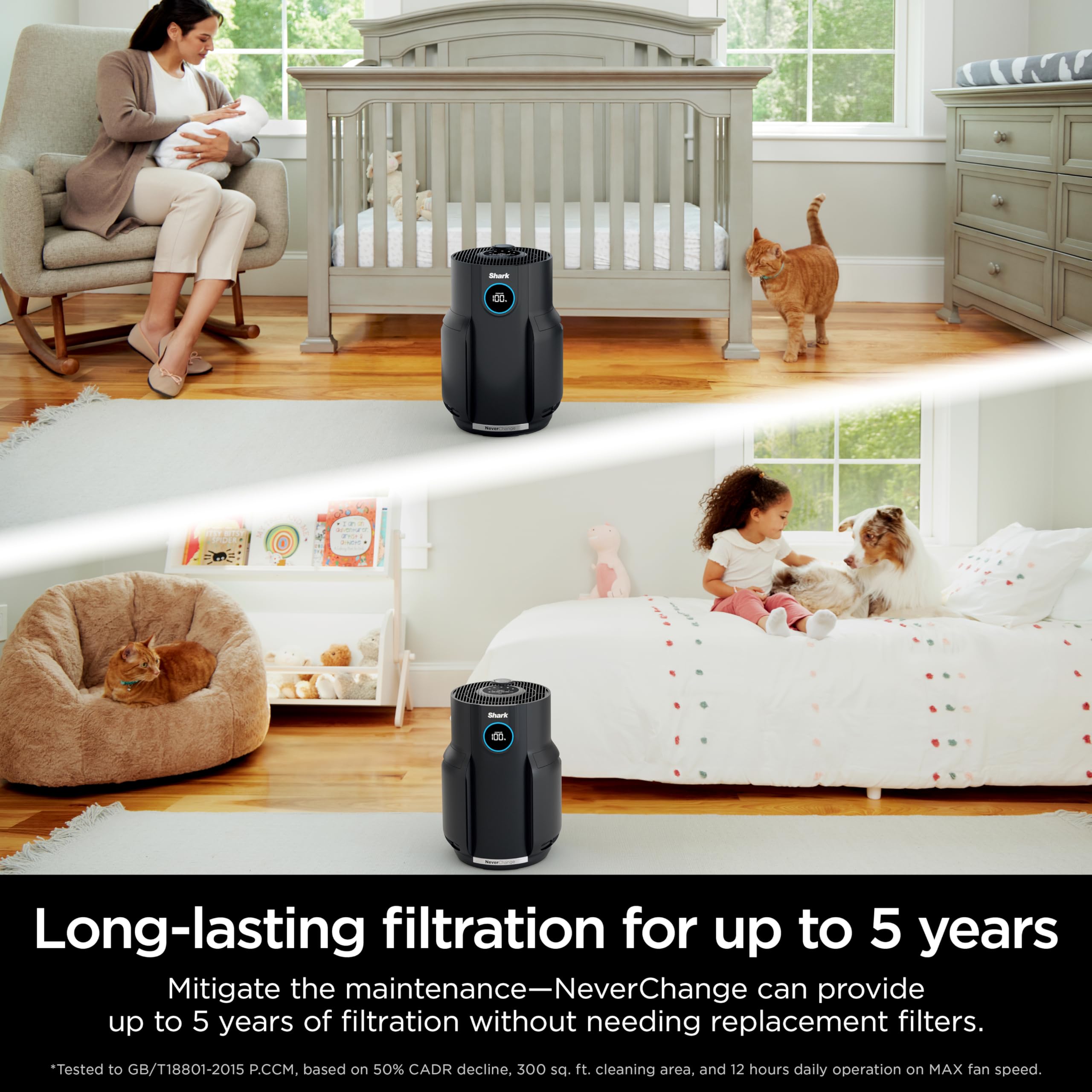 Shark HP152 NeverChange Air Purifier, 5-year filter, save $300+ in filter replacements, Large Room, 650sq. ft., Odor Neutralizer Technology, captures 99.98% of particles, dust, smells, Charcoal Grey