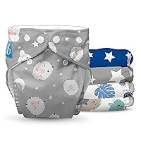 Reusable Washable Cloth Diapers, Adjustable One Size for Baby Girls Boys, Soft Pocket Diapers with Absorbent Inserts - Lullabies, 5 Pack
