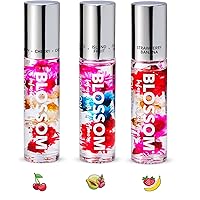 Blossom Scented Roll on Lip Gloss, Infused with Real Flowers, Made in USA, 0.60 fl oz/17.7ml, 3 pack bundle Cherry, Island Fruit, Strawberry/Banana