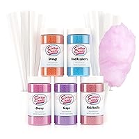 Cotton Candy Express Floss Sugar Variety Pack with 5 - 11oz Plastic Jars of Grape, Orange, Pink Vanilla, Blue Raspberry, Cherry Flossing Sugars Plus 50 Paper Cotton Candy Cones