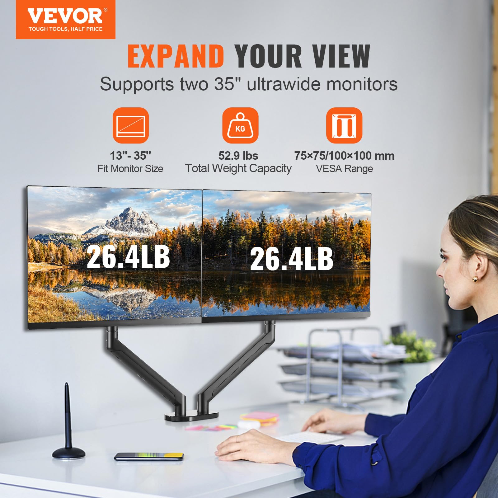 VEVOR Dual Monitor Stand for Desk, Supports 13