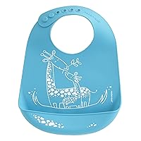 modern-twist Bucket-Bib 100% Food-Grade Silicone, Waterproof and Reusable, Giraffe Giggles – Electric Blue