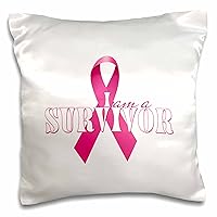 3D Rose I am a Survivor Pink Ribbon Breast Cancer Awareness Pillow Case, 16