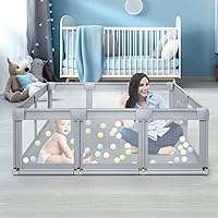 Large Baby Playpen, 74×50×27 inches, Baby Play Pen for Babies and Toddlers, Baby Fence PlayPens for Indoor & Outdoor, Sturdy Safety Baby Playard with Soft Breathable Mesh, Grey