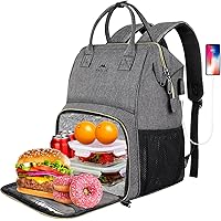 MATEIN Work Backpack Woman, 15.6 Inch Laptop Backpack with USB Port for Women, Water Resistant Lunch Backpack Insulated Cooler Backpack Lunch Box Bag Cool Gifts for Nurses Work College Picnic, Gery