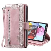 Wallet Case Compatible with Samsung S9 Plus, 9 Card Slots Zipper Pocket Wallet Case Flip Leather Cover with Lanyard for Samsung S9 Plus (Rose Gold)