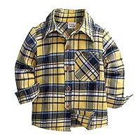 5t Boys Button up Shirt Kids Toddler Flannel Shirt Jacket Plaid Long Sleeve Lapel Button Down Shacket Baby T