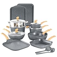 17 Piece Nonstick Pots and Pans Set, Induction Nonstick Kitchen Cookware Set, Nonstick Frying Pan Set, Gray