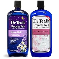Dr. Teal's Foaming Bath Variety Gift Set (2 Pack, 34oz Ea) - Melatonin Sleep Bath, Calm & Serenity with Rose Essential Oil -Relieve Stress & Promote a Better Nights Sleep - at Home Spa Kit
