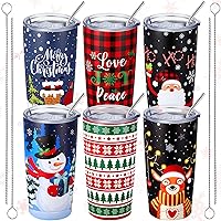 Christmas Gifts for Employee Coworker 6 Pcs Christmas Tumbler Set 20 Oz Insulated Christmas Mug with Lids and Straws Brush Stainless Steel Christmas Cup for Holiday Xmas Gift(Classic)