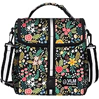 VLM Lunch Bags for Women,Leakproof Insulated Floral Lunch Box with Adjustable Shoulder Strap Reusable Zipper Cooler Tote Bag for Work,Picnic,Camping