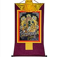 Gandhanra Green Tara,Khadiravani,Jetsun Dolma, Tibetan Thangka Painting Art,Buddhist Thangka Brocade,Buddha Tapestry with Scroll,Black Type