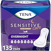 Incontinence Pads, Bladder Control & Postpartum for Women, Overnight Absorbency, Extra Coverage, Sensitive Care - 135 Count