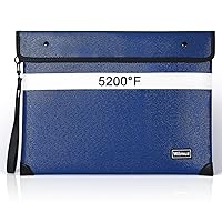 5200°F Heat Insulated Fireproof Document Bag with Zipper,13.9”x10.6” Water Fire Proof Pouch with Reflective Strip,8 Layers of Protective Materials Fireproof Money Bag for Cash,Jewelry(Blue)
