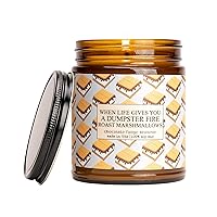 Moonlight Makers Funny Scented Candles, “When Life Gives You A Dumpster Fire, Roast Marshmallows”, Candles with Sayings, Chocolate Fudge Brownie Soy Candle, 40+ Hour Burn Time, 9oz Amber Glass Jar