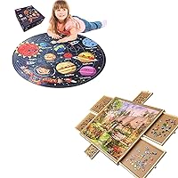 Puzzles for Kids Ages 4-8, Kids Puzzles with Solar System Planets & Space, 1500 PCS Puzzle Table with 6 Drawers, Portable Puzzle Table for Adults and Kids