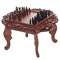 NOVICA Hand Carved Wood Chess Set, Ramayana Garland'