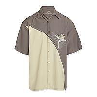 Bamboo Cay Men's Crescent Flower Tropical Hawaiian Embroidered Camp Shirt
