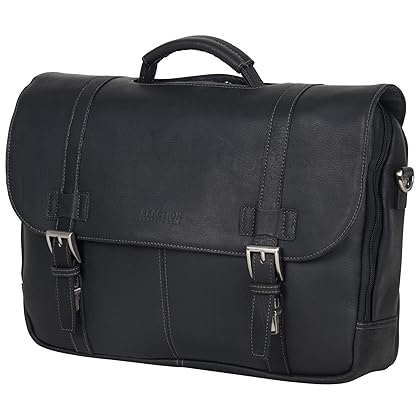 Kenneth Cole Reaction Show Business Messenger Briefcase Colombian Leather 16” Laptop Computer Portfolio Satchel Work Bag, Includes Card Holders, Black, One Size
