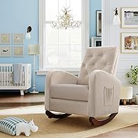 Merax Beige Modern Tufted Accent Rocking Chair, Upholstered Nursery Glider Rocker with High Backrest for Baby and Kids, Set of 1