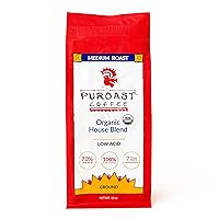 Puroast Low Acid Coffee | Ground Coffee | Organic House Blend | Medium Roast | Certified Low Acid Coffee | pH 5.5+ | Gut Health | 12 Oz | Higher Antioxidant | Smooth for Espresso & Cold Brew