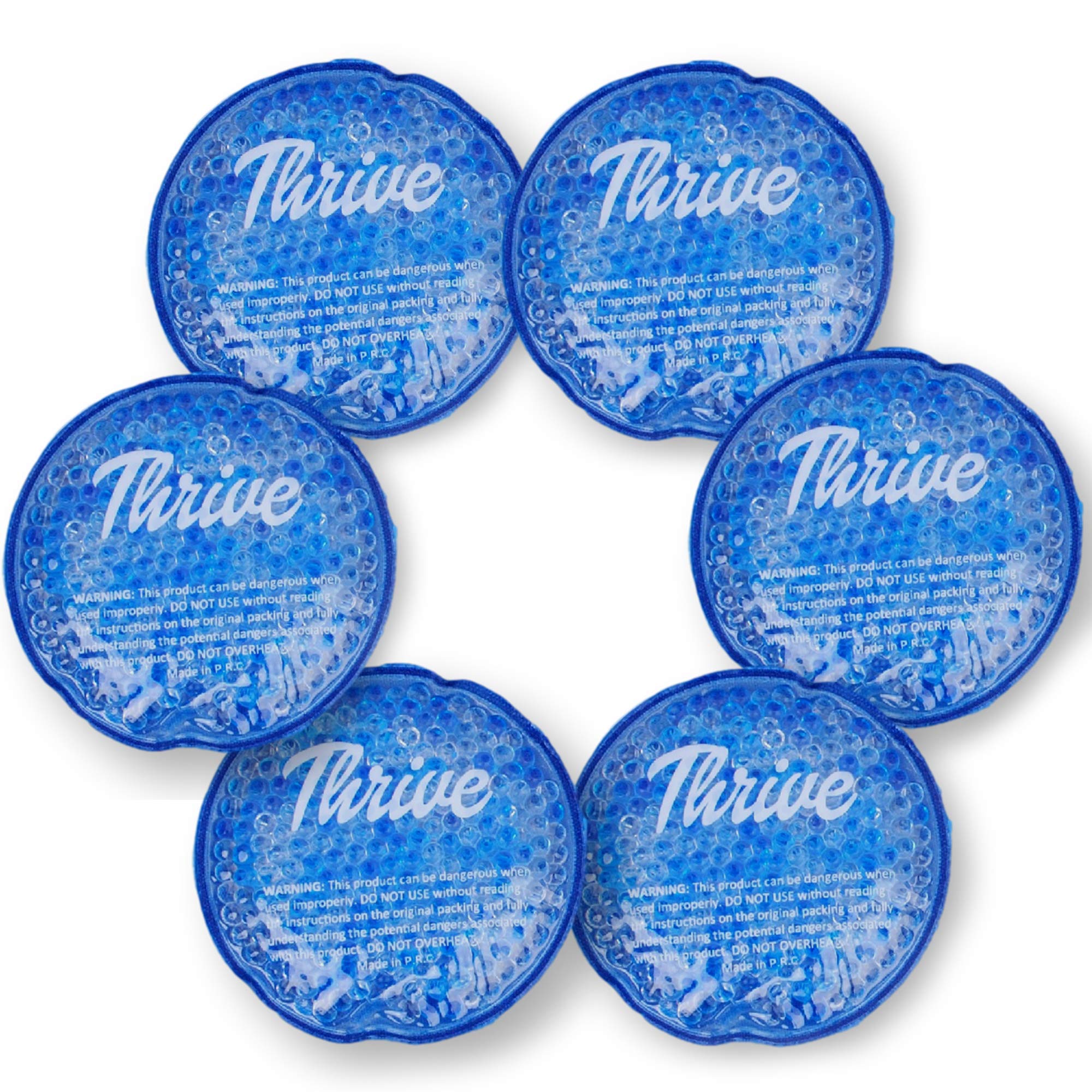 Thrive Round Hot & Cold Ice Packs (6 Pack) – FSA HSA Approved Product - Reusable Gel Bead Ice Pack w/Cloth Fabric Backing – Hot and Cold Pack for Tired Eyes, Sinus Relief