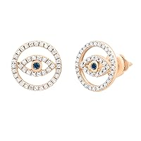 Dazzlingrock Collection Round Blue & White Diamond Evil Eye Stud Earrings for Women in 18K Gold