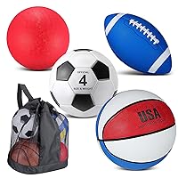 Deekin 4 Pcs Sport Balls Set for Kids Teens, Include Size 5 Basketball Size 4 Soccer Size 6 Football Playground Ball and Pump, Sports Equipment Bag Christmas Sport Gift for Kids
