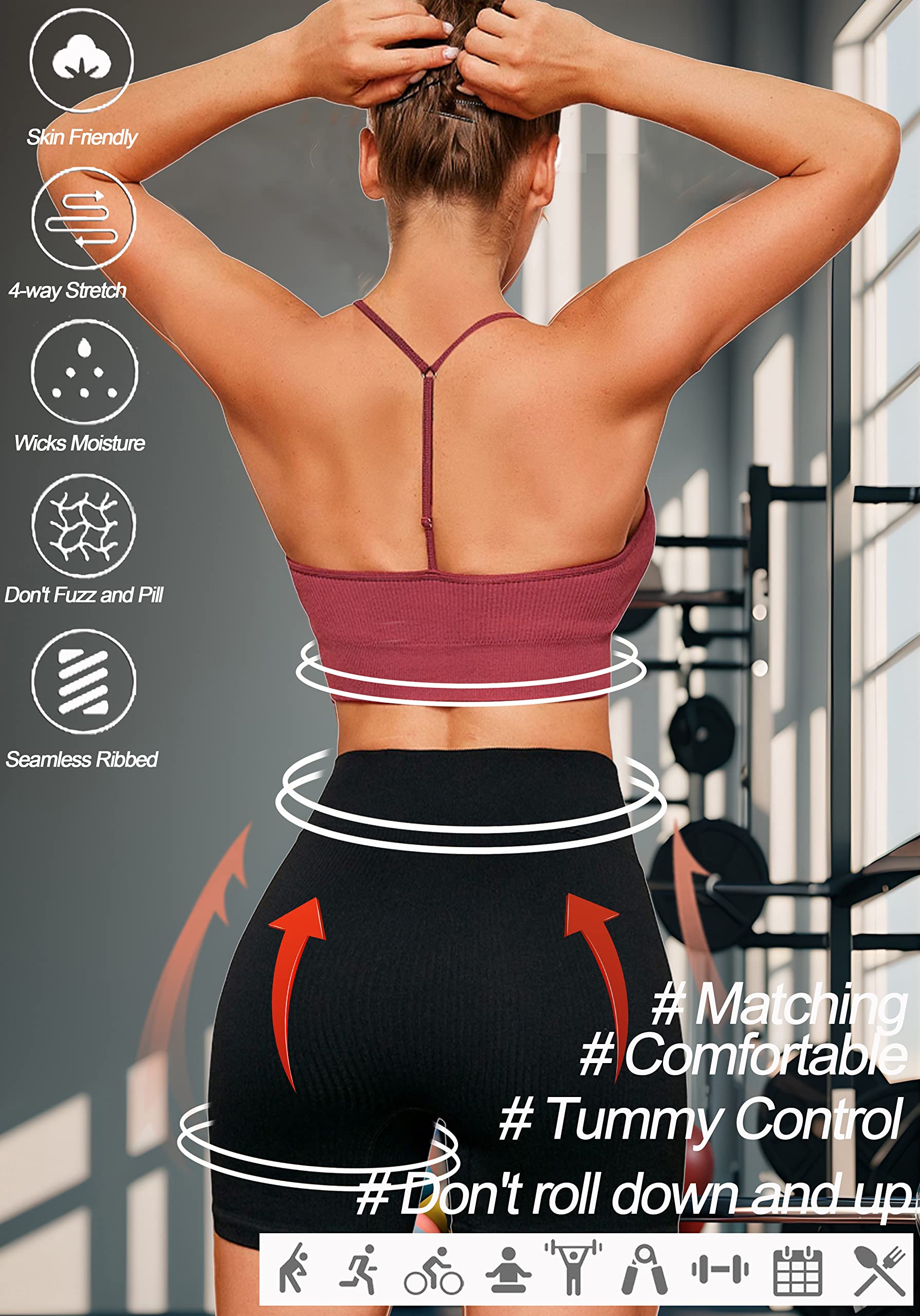 FINETOO Workout Outfits Sets for Women 4 piece Seamless Backless Tank Sport Bra High Waist Short Yoga Gym Matching Active Set