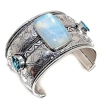 Milky Opal, Apatite Gemstone 925 Sterling Silver Cuff Bracelet Adst. AP-2061