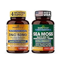 Sandhu Herbals Zinc 50 mg & Sea Moss 16 in 1 Supplement| Supports Immune, Digestive Health, Overall Wellness| Made in USA