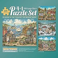 Bits and Pieces - 4-in-1 Multi-Pack 300 Piece Jigsaw Puzzles for Adults - 300 pc Large Piece 'Seasons in The Country' Puzzle Set Bundle by Bonnie White - 16