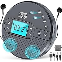 2000mAh Rechargeable Discman CD Player:Walkman CD Player with Bluetooth FM Transmitter,Headphones,LCD Screen,AUX,Built-in Speaker,USB-Portable Personal CD Player Anti-Skip Protection for Car