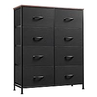 WLIVE Fabric Dresser for Bedroom, Tall Dresser with 8 Drawers, Storage Tower with Fabric Bins, Double Dresser, Chest of Drawers for Closet, Living Room, Hallway, Black and Rustic Brown