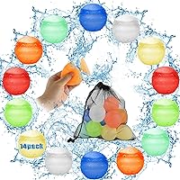14 Pack Water Balloons Reusable For Kids, Quick Fill Fefillable Water Balloons, Reusable No Magnetic Water Balls, Summer Outdoor Water Toys,Pool Beach Toys For Kids,With Mesh Bag