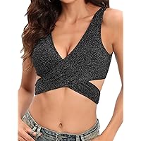 Women Sexy Going Out Shiny Crop Top Trendy Festivals Party Rave Halter