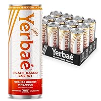 Yerbae Energy Seltzer - Orange Cherry Pineapple, 0 Sugar, 0 Calories, 0 Carbs, Energized by Yerba Mate, Naturally Caffeinated & Plant-Based, Healthy Alternative to Coffee and Sugary Sodas, 12oz cans (12 Pack)